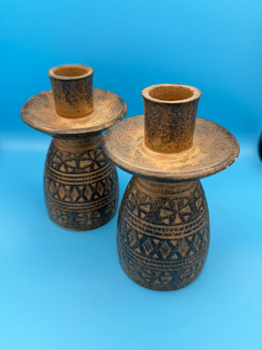 1950s Japanese stoneware candle stick holders