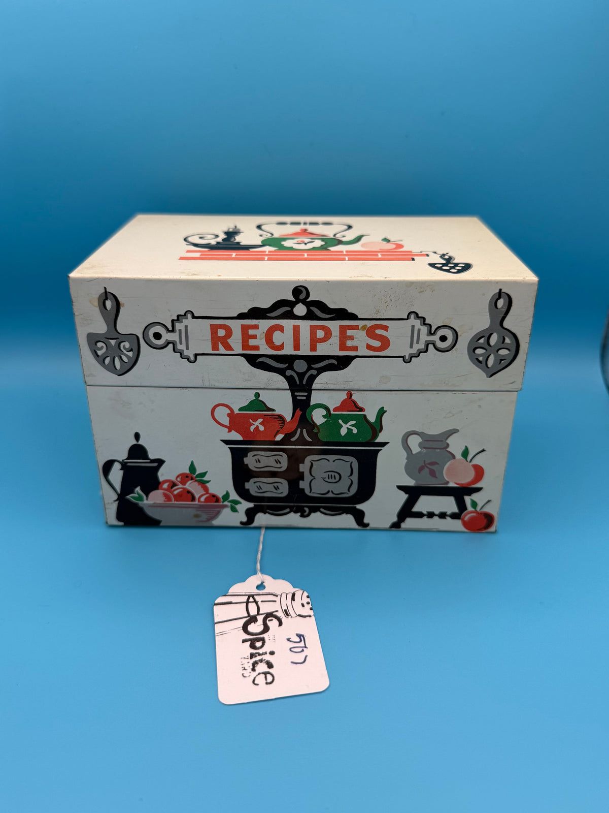 Vintage metal recipe tin