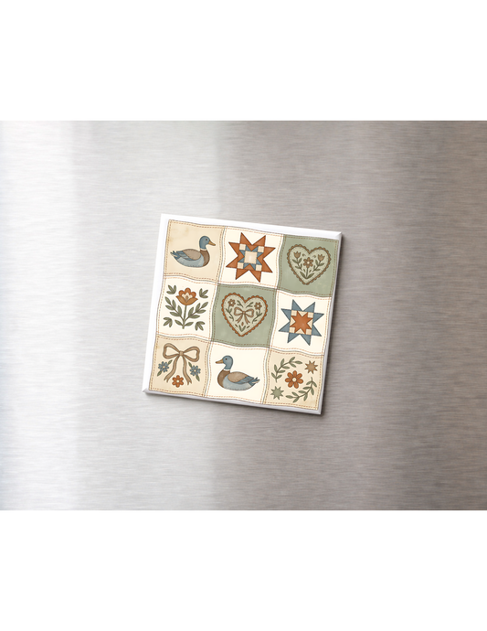 Vintage Duck And Heart Quilt Magnet