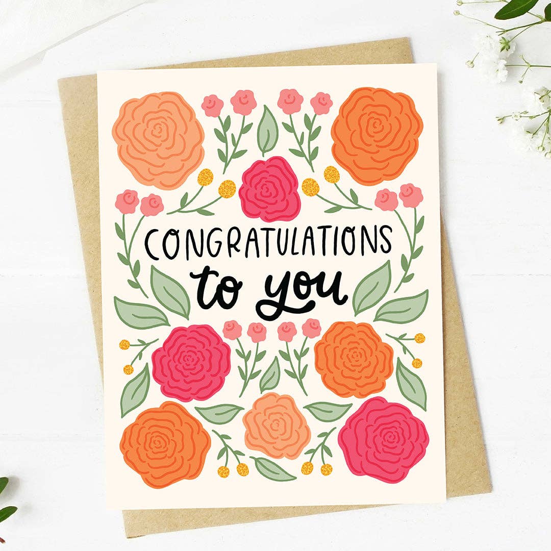 "Congratulations to you" Pink Flowers Card