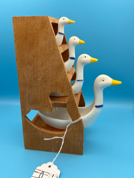 Vintage goose measuring spoons with holder