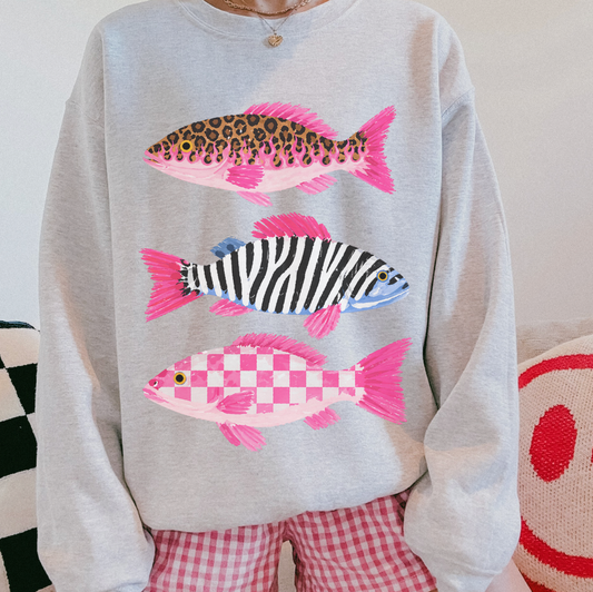 Funky Colorful Fish Crewneck (Grey)