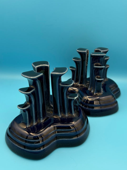 Vintage fiesta cobalt blue tripod candle holders (set of 2)