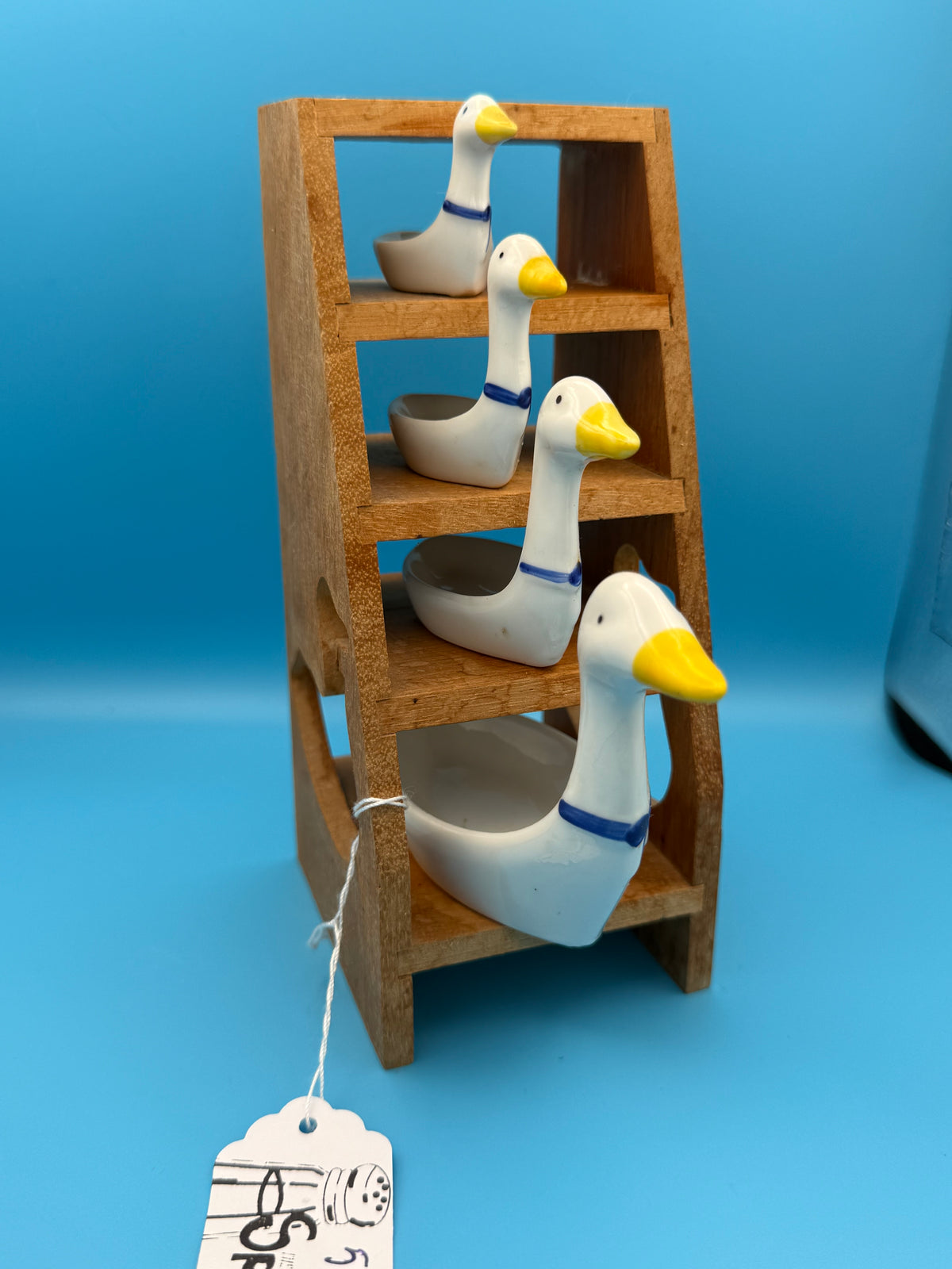 Vintage goose measuring spoons with holder