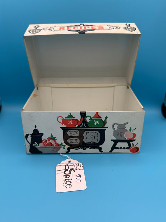 Vintage metal recipe tin