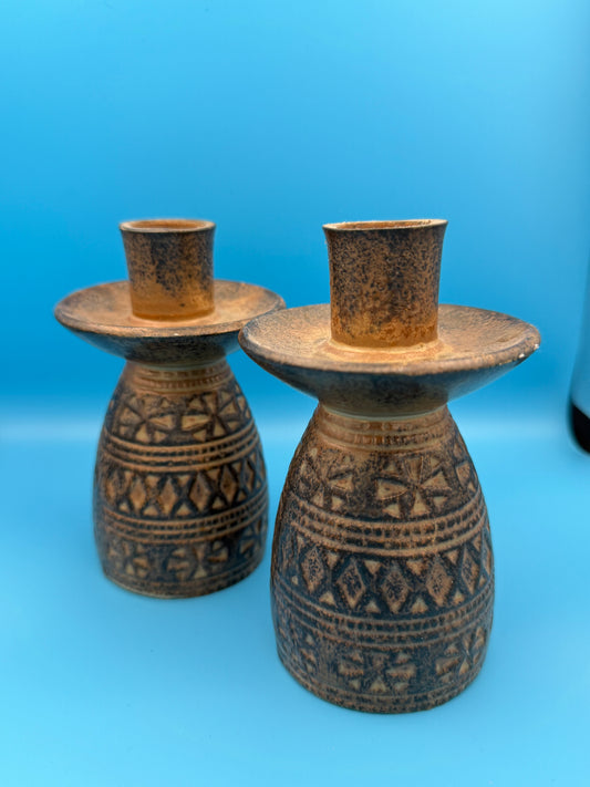 1950s Japanese stoneware candle stick holders