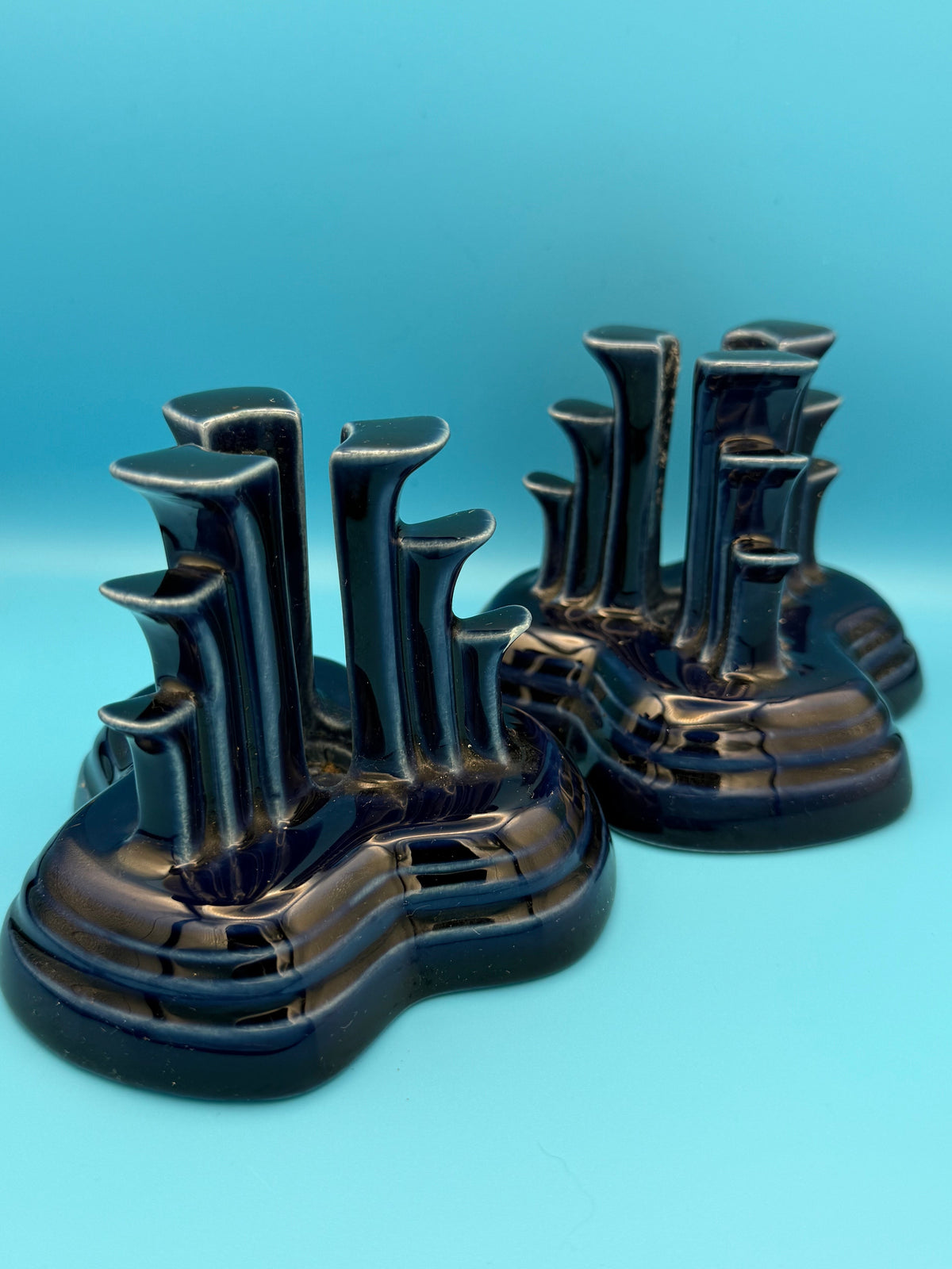 Vintage fiesta cobalt blue tripod candle holders (set of 2)